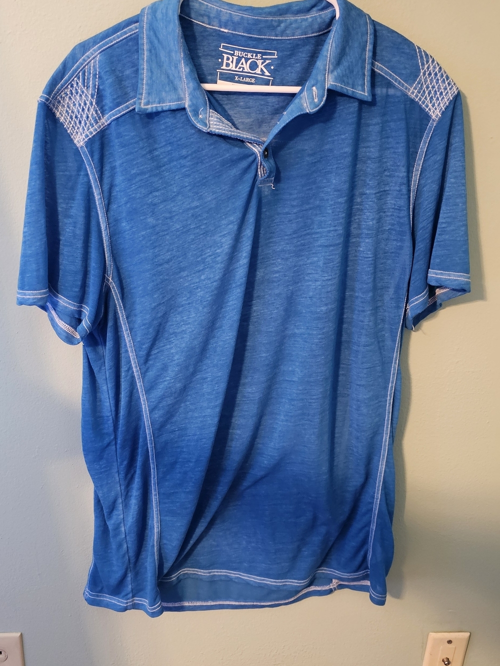Buckle Black Men's Blue Polo with Contrast Stitching